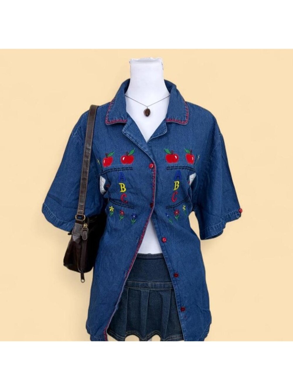90s denim teacher embroidered shirt